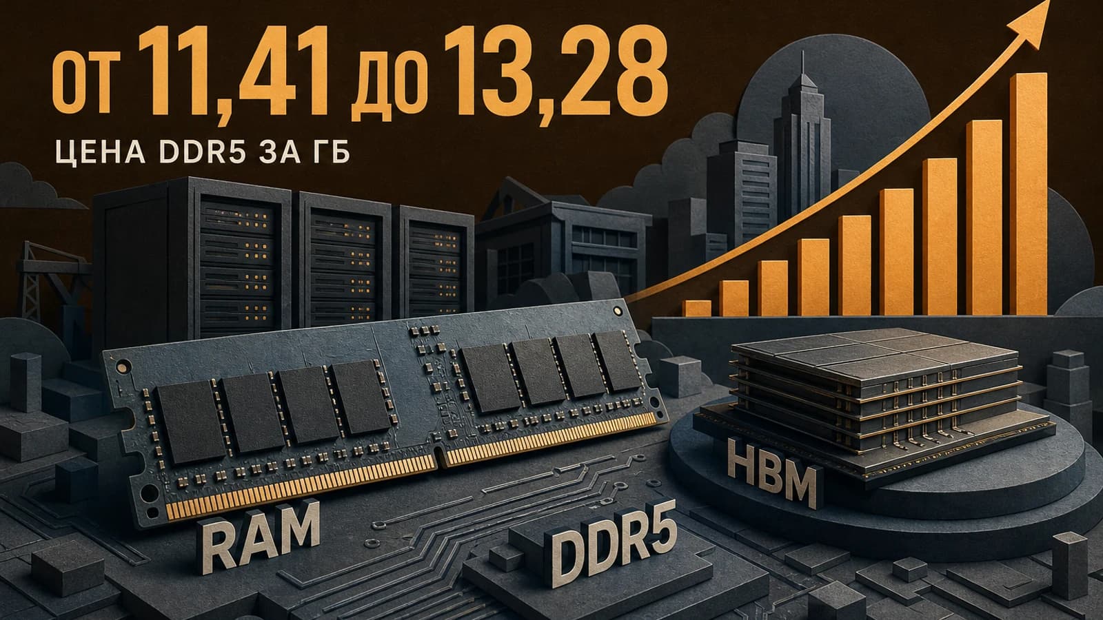 Инфографика: от 11,41 до 13,28 цена DDR5 за ГБ