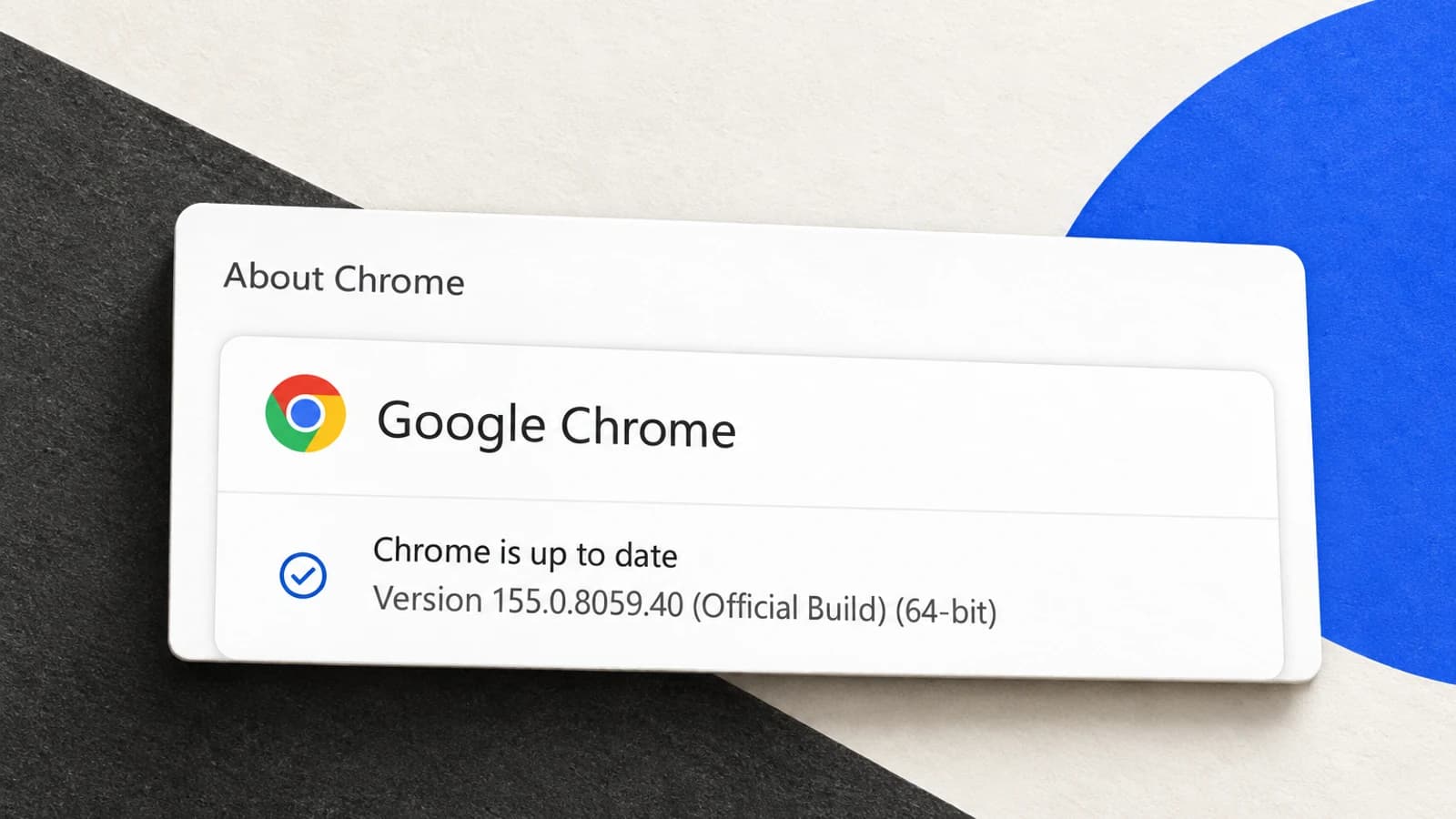 Фрагмент страницы About Chrome со статусом Chrome is up to date и номером версии 155.0.8059.40.