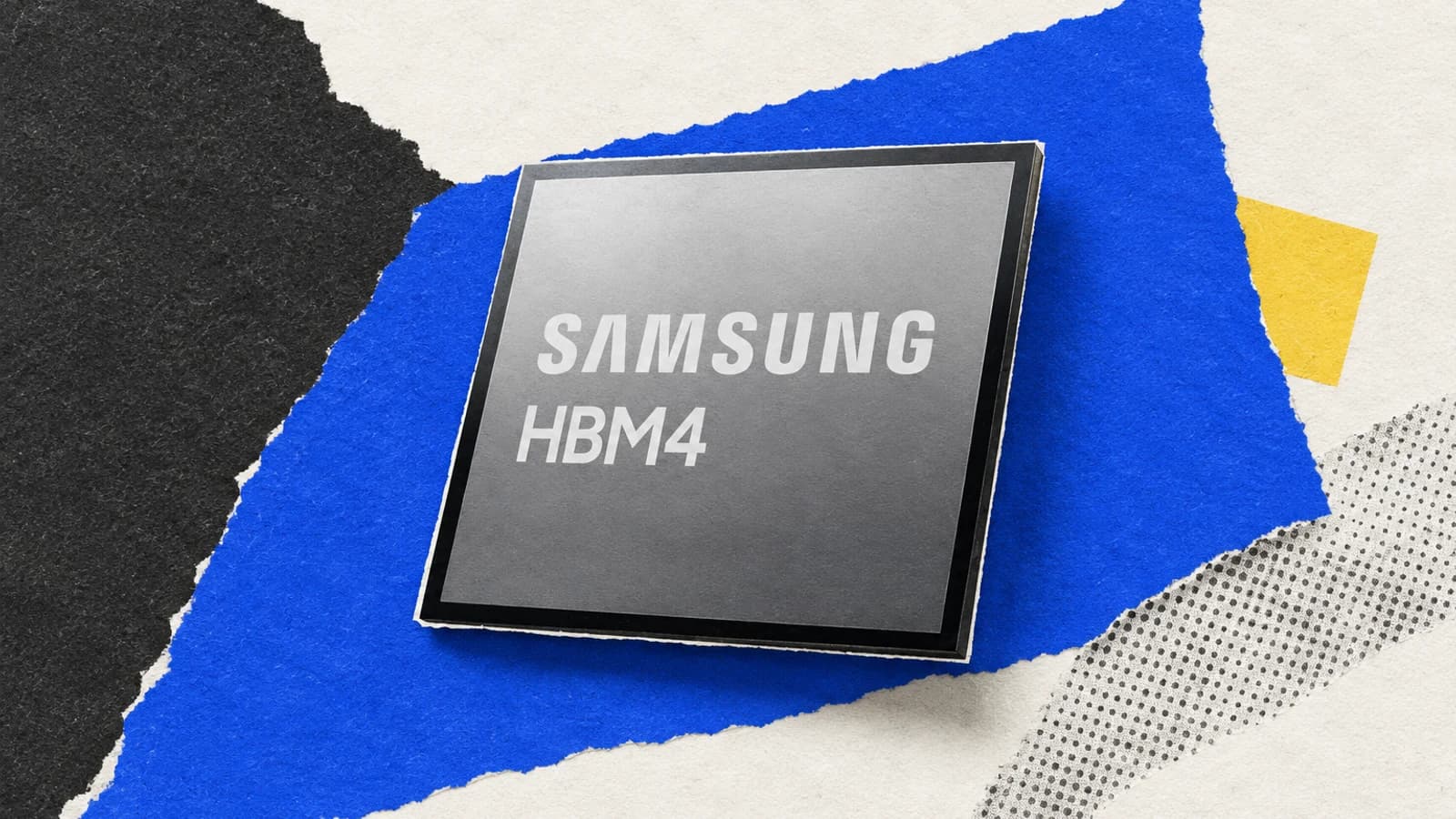 Чип памяти Samsung HBM4 в редакционном фотоколлаже о подорожании памяти для ИИ.